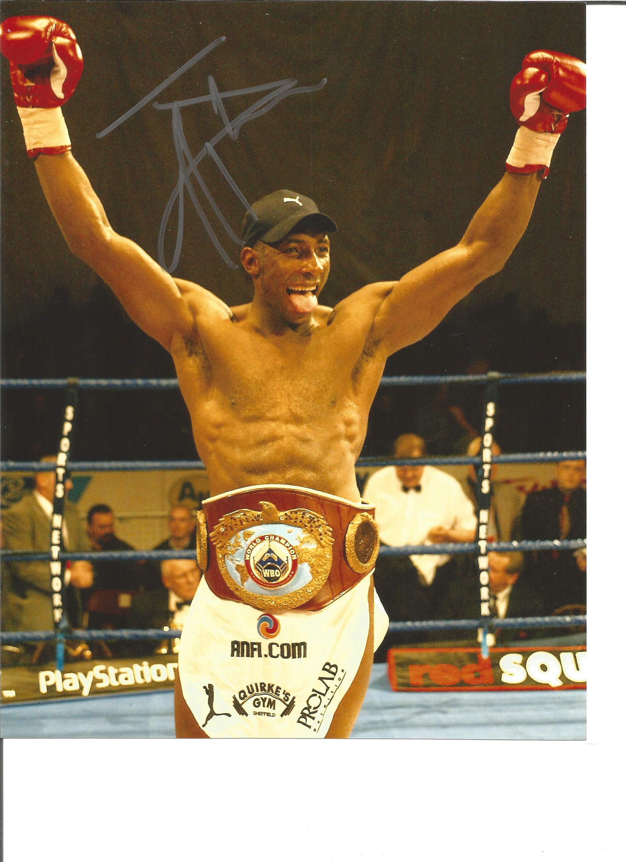 Boxing, Johnny Nelson 10x8 Signed Colour Photo Pictured Celebrating After Defending His Wbo