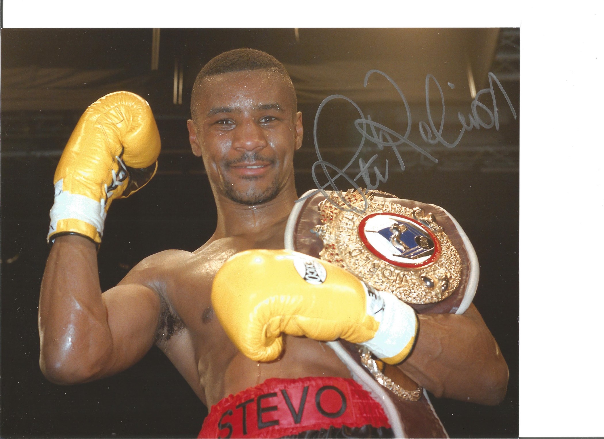 Boxing Steve Robinson 10x8 Signed Colour Photo Pictured Celebrating With The Wbo Featherweight