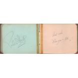 Autograph book containing signatures of Evelyne Waye and Flannagan and Allan. Good condition. All