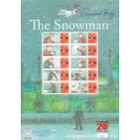 Author, Raymond Briggs signed The Snowman stamp sheet, limited edition number 166 of 1000. This