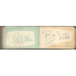 Tiny autograph book containing over 40 signatures. Includes Harry Gregg, Johnny Aston, Shadows and