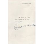 Prime Ministers Wife, Clementine Churchill TLS thanking the recipient for their sympathy, with a