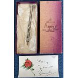 Ronnie Corbett owned Asprey screw pen and signed gift card given as a gift to a dancer who was