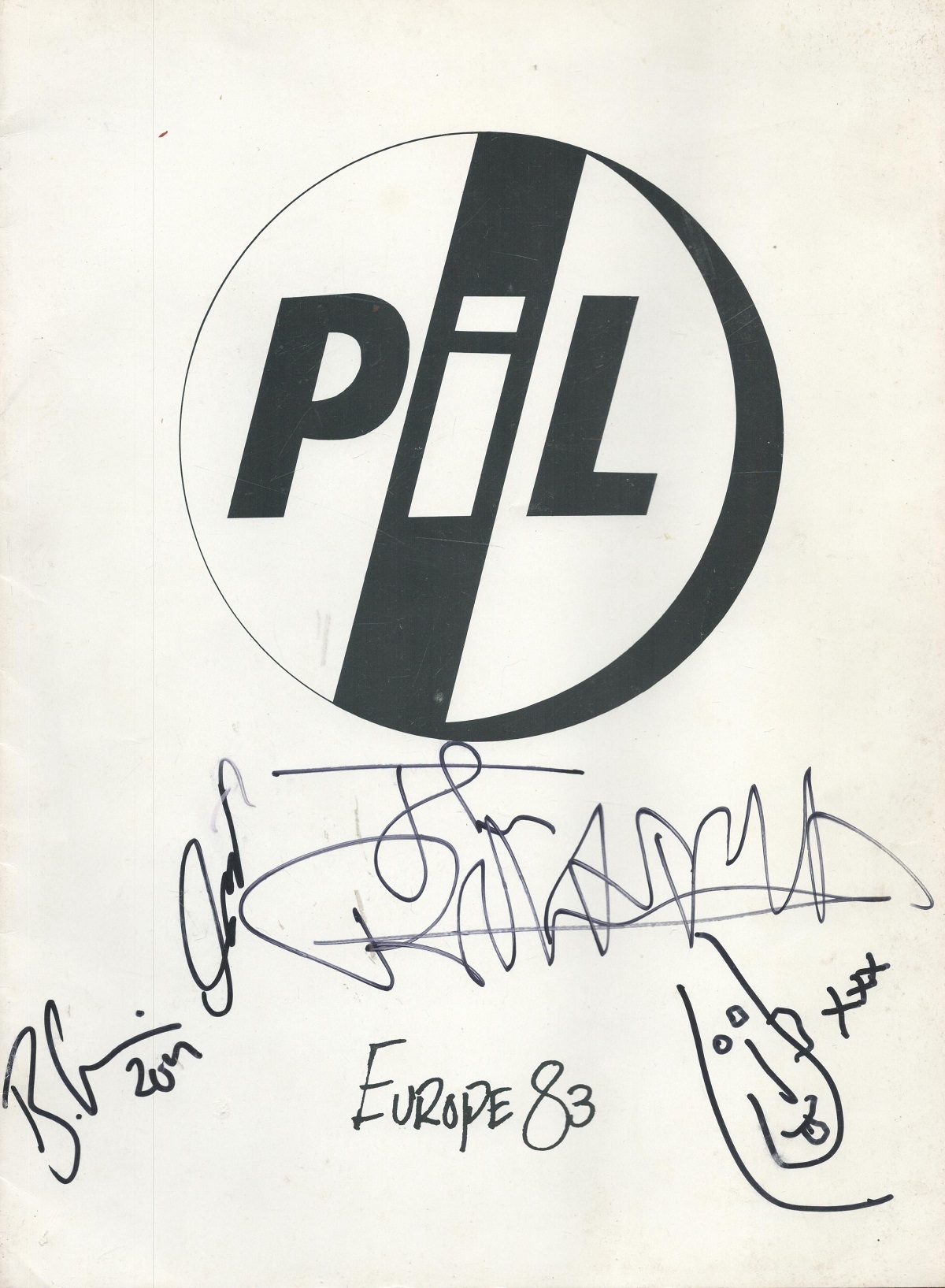 Public Image Ltd multi signed Europe 83 tour programme includes John Lydon, Bruce Smith and Lu