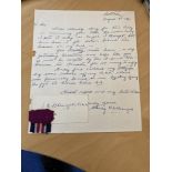Stanley McDougall VC Letter and RARE piece of his Victoria Cross Ribbon