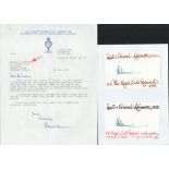 Lieutenant Colonel M B H Ashmore MBE TLS Dated 20 June 1983. 2 Signature Cards Signed by Ashmore