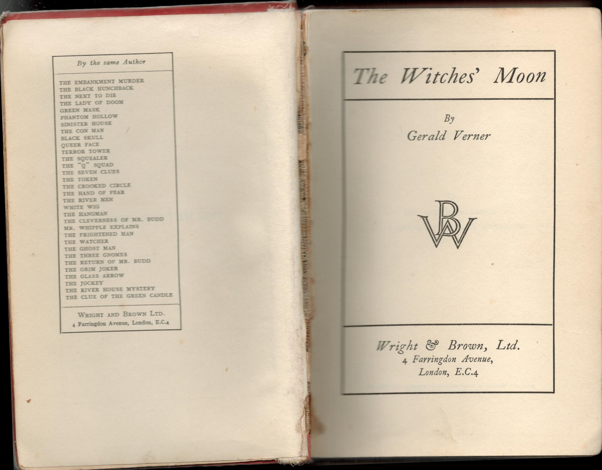 Gerald Verner The Witches' Moon 1st Ed. (c. )1930s Book. We combine shipping on all lots. Single