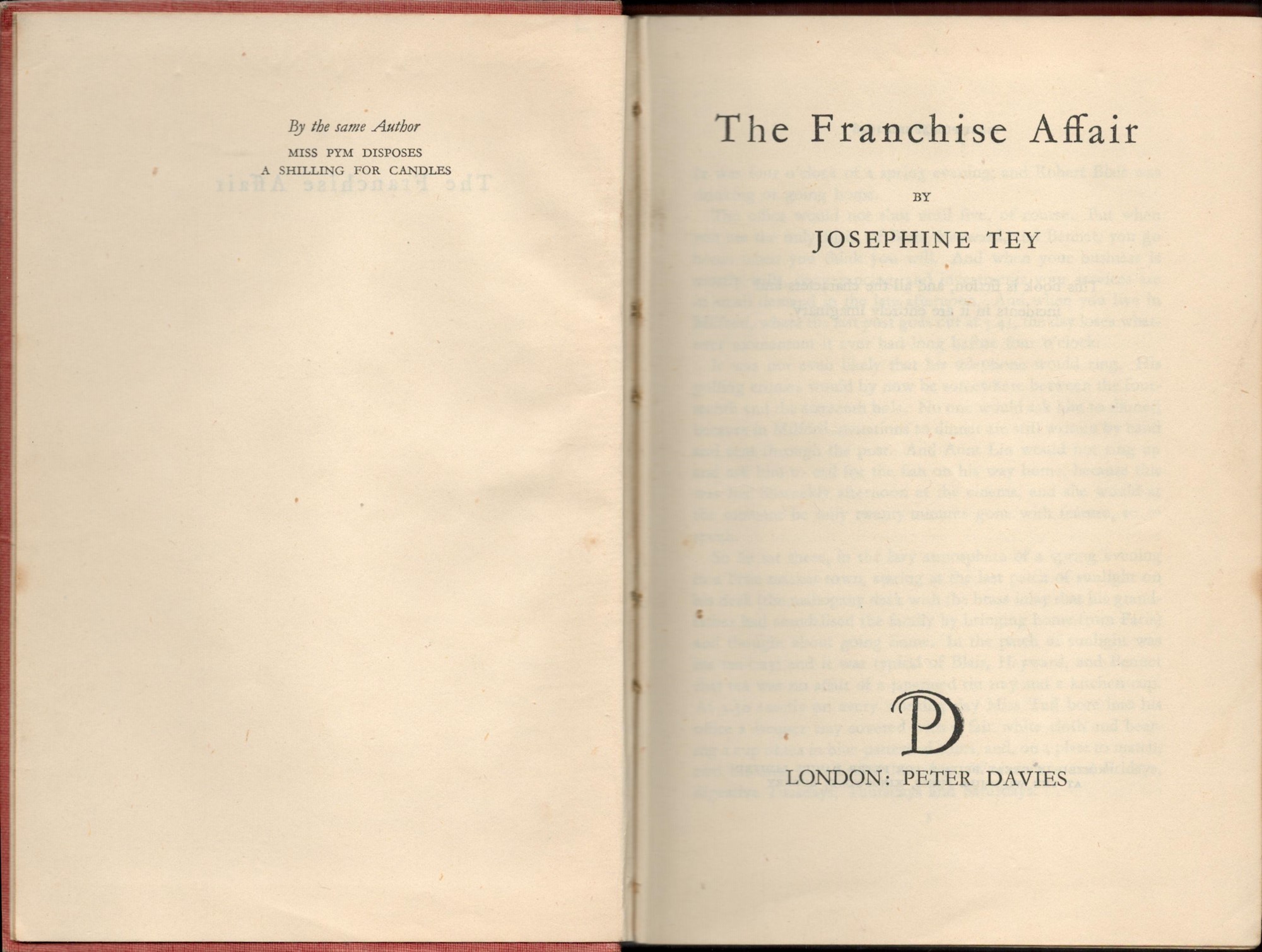 Josephine Tey The Franchise Affair 1st Edition 1948 Book. We combine shipping on all lots. Single
