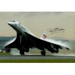 Former Concorde test pilot Peter Baker signed 12x8 inch colour photo of Concorde Taking Off.