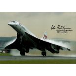 Concorde Captain John Hutchinson Signed 12x8 inch Colour Photo of Concorde Taking Off. Signed in