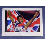 Denise Lewis signed 22x16 Team GB Olympic Gold Big Blue Tube print. Olympic Games Sydney