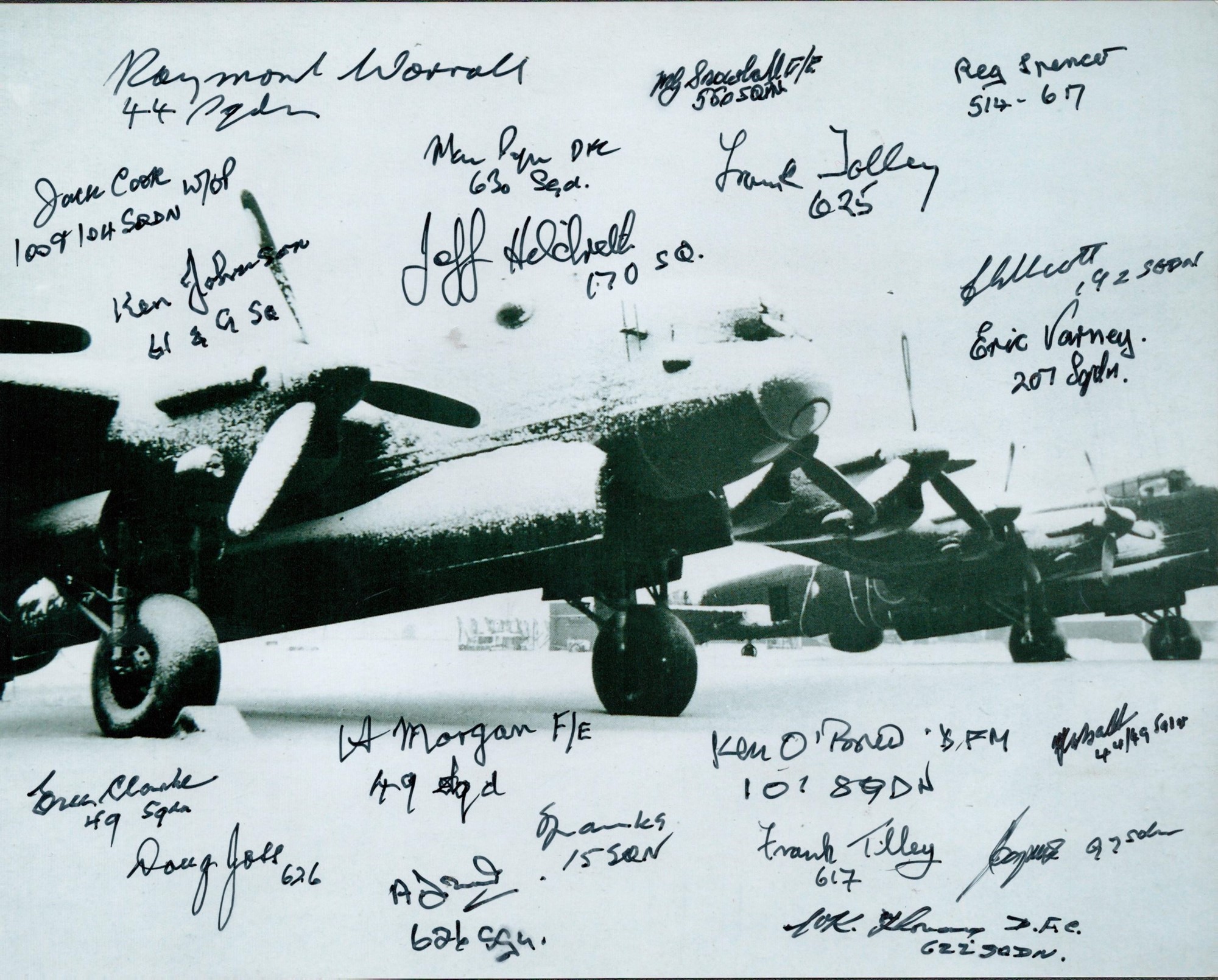 World War II Lancaster multi signed 10x8 black and white photo includes 20 Bomber command veterans