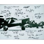 World War II Lancaster multi signed 10x8 black and white photo includes 20 Bomber command veterans