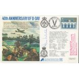 WW2 Sir Huw Wheldon MC signed 40th Anniversary of D-Day Flown First Day Cover. Flown in Hercules Mk1