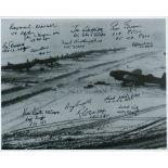 World War II Lancaster multi signed 10x8 black and white photo includes 14 Bomber command veterans