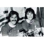 Football Autograph LIVERPOOL 12 x 8 photo B W, depicting Liverpool goalscorers STEVE HEIGHWAY and
