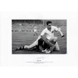 Nigel Sims signed 16 x 12 black and white print. Print shows goalkeeper Sims foils the efforts of