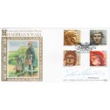 Sir Derek Jacobi Signed Centurion and Standard Bearer Hadrian's Wall Benhams Silk Cachet FDC.