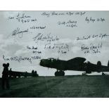 World War II Lancaster multi signed 10x8 black and white photo includes 11 bomber command veterans