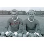 Football Autograph DENIS LAW 12 x 8 photo B W, depicting the Man United striker posing with Bobby