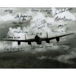 WW2 15 Bomber Command Veterans Signed 10x8 Black and White Photo Showing Lancaster Bomber.