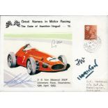 Motor Racing legends multiple signed Duke of Hamilton cover. Signed by Frank Williams, Duke of