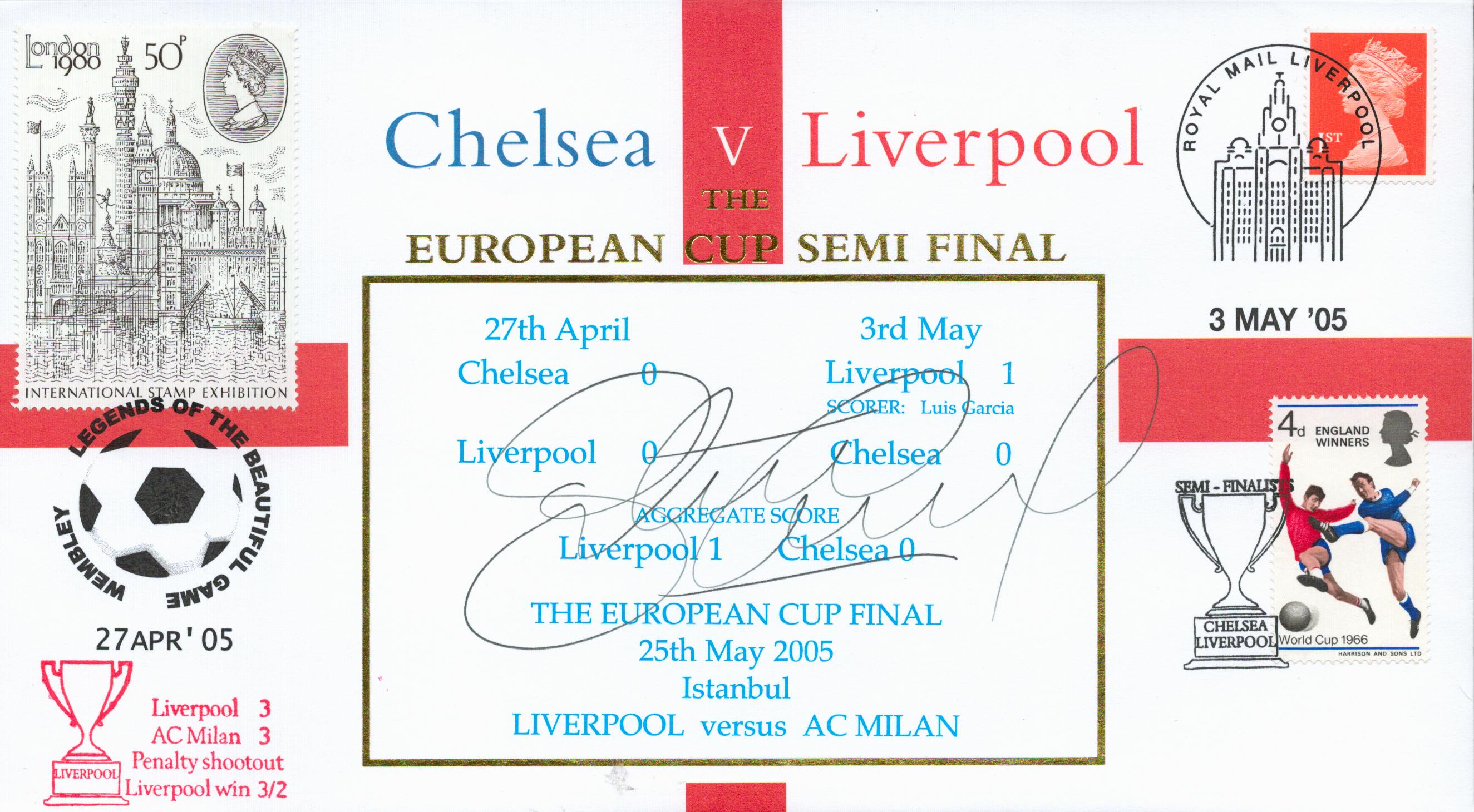 Steven Gerrard signed 2005 Chelsea Liverpool European Semi Final Internetstamps football cover. Good
