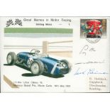 Motor Racing legends multiple signed Stirling Moss cover. Signed by Jack Fairman, Stirling Moss,