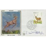 David Attenborough, a signed Eire Wildlife Silk FDC, postmarked 30-VII-1980. English broadcaster,