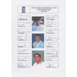 England one day squad 2002 signed team sheet. Signed by 15. Signatures include Hussain, Flintoff,