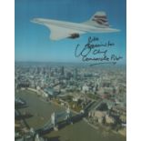 Mike Banister signed 10x8 colour photo. Concorde flying over London. Chief Concorde pilot. Good