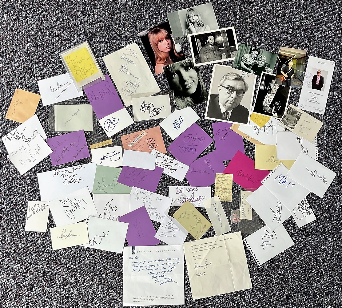 Entertainment collection of assorted signed items including photos, letters, cards and more. This