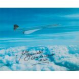 Mike Banister signed 10x8 colour photo. Concorde flying over clouds. Chief Concorde pilot. Good