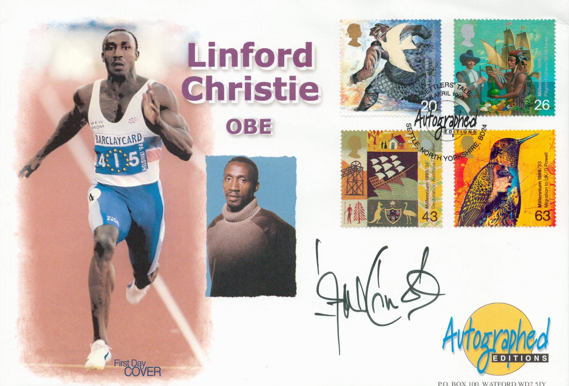 Athletics Linford Christie OBE signed Autographed Editions commemorative FDC. Linford Cicero