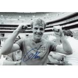 Autographed KERRY DIXON 12 x 8 photo - B/W, depicting the striker celebrating after England's 3-0
