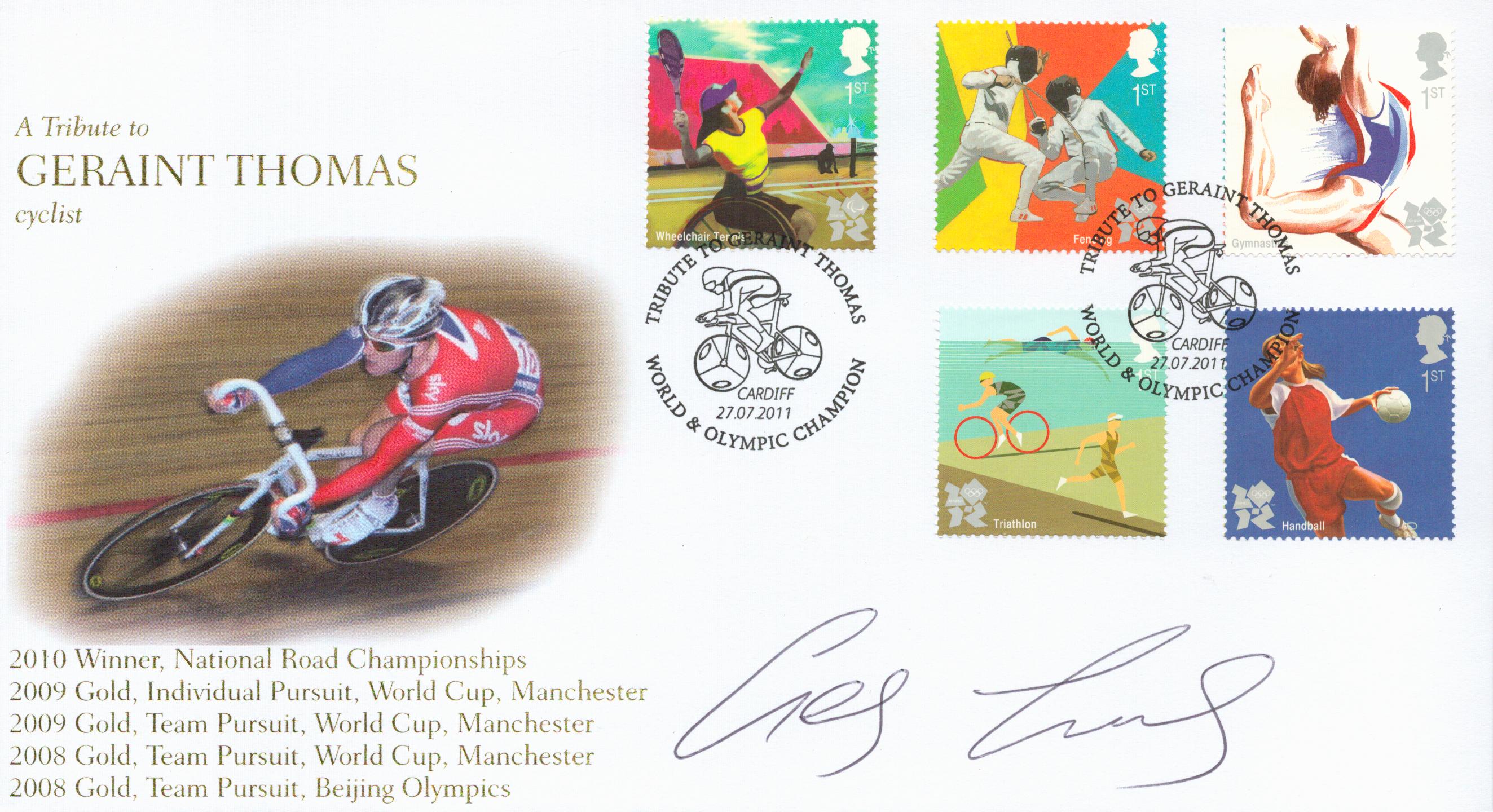 Cycling Geraint Thomas signed A Tribute to Geraint Thomas commemorative FDC Double PM World and