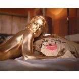 007 Bond girl Shirley Eaton signed and physically kissed Goldfinger photo to leave a lipstick mark