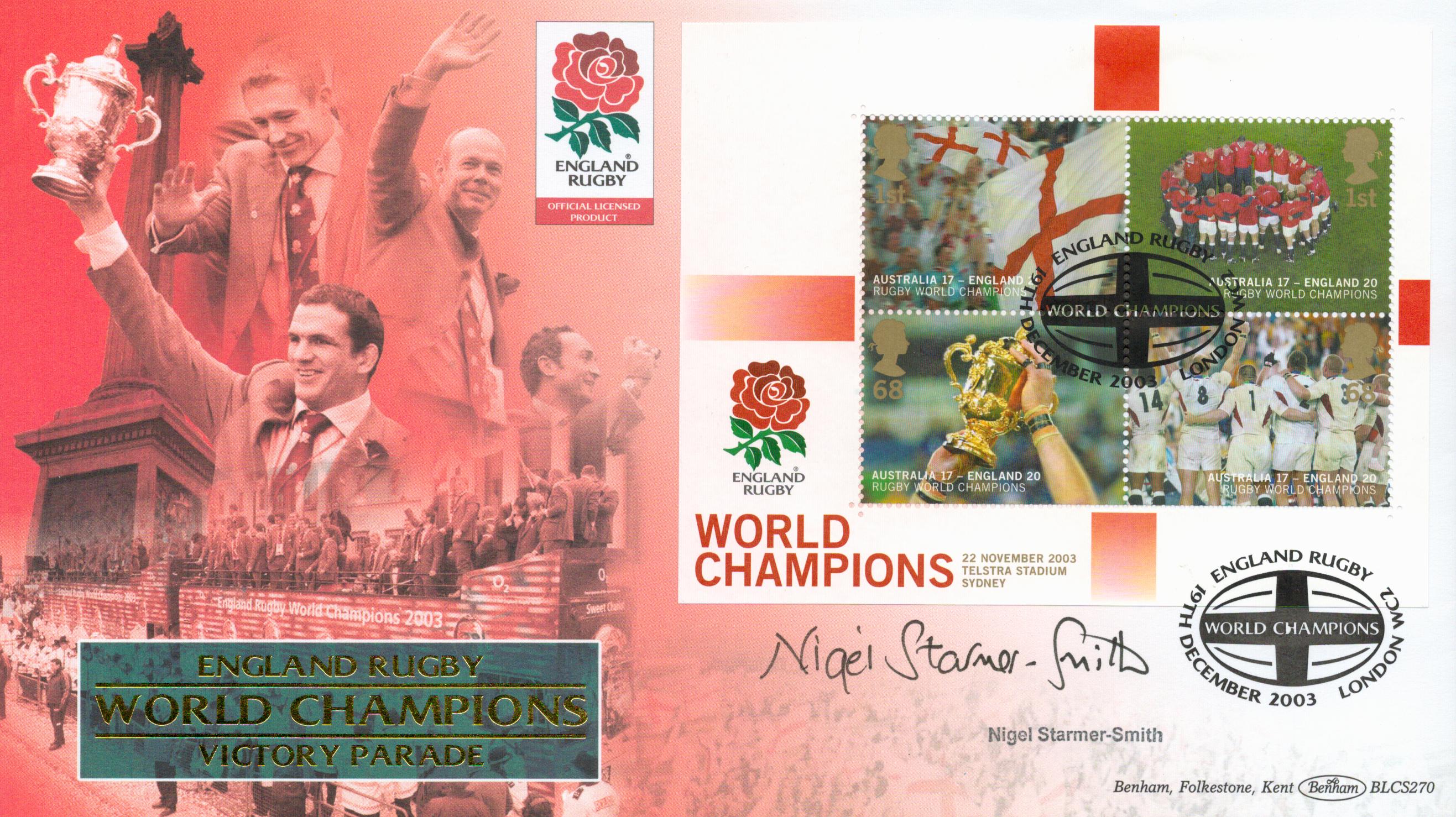 Rugby Nigel Starmer Smith signed England Rugby World Champions Victory Parade Benham FDC PM