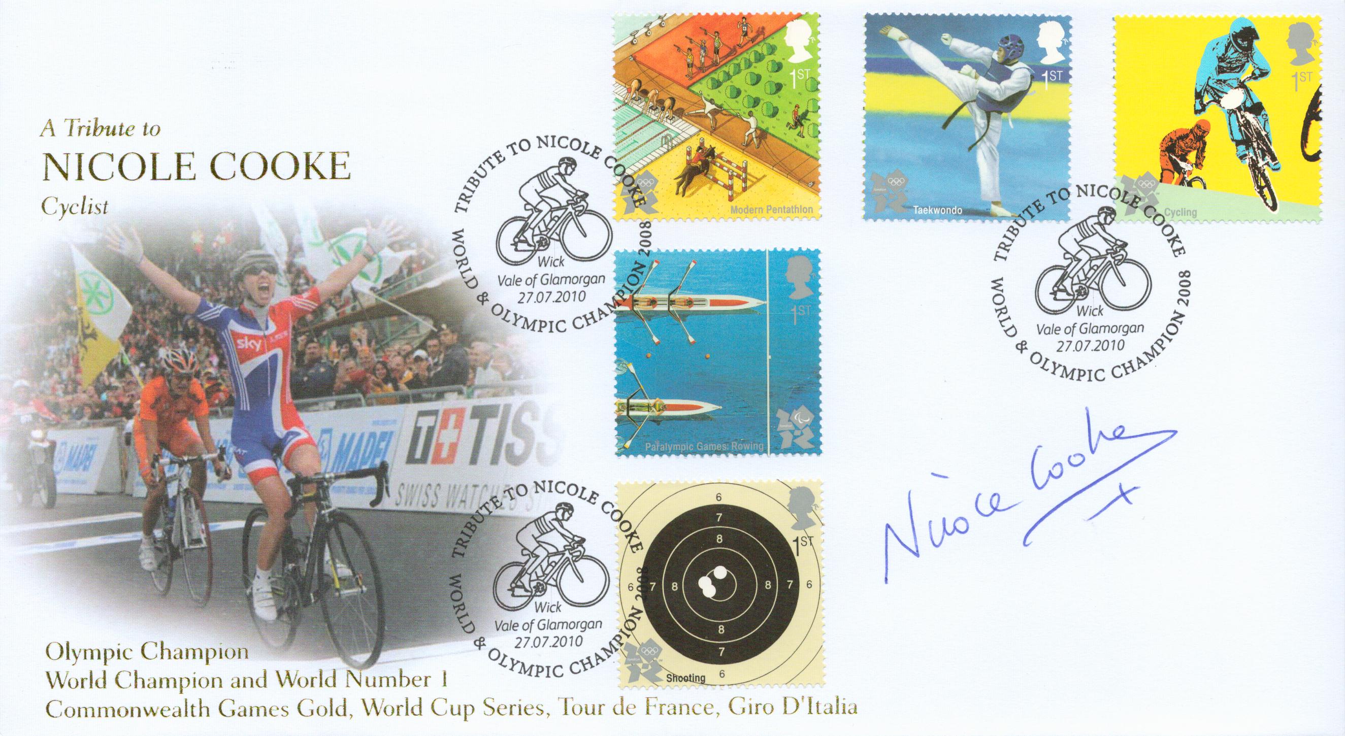 Cycling Nicole Cooke signed A Tribute to Nicole Cooke commemorative FDC Triple PM Wick Vale of