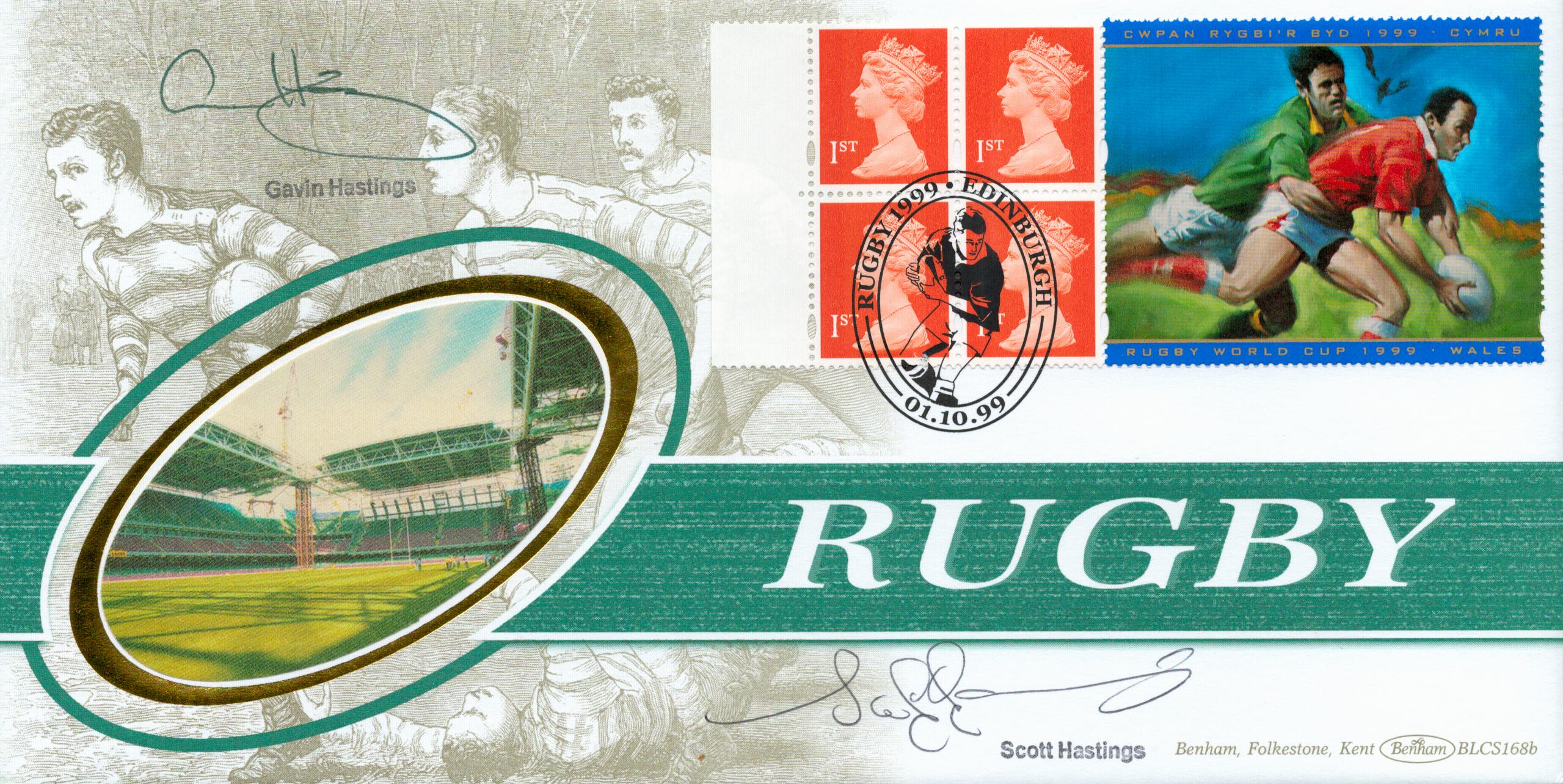 Rugby Gavin Hastings and Scott Hastings signed Benham Rugby Cover PM Rugby 1999 Edinburgh 01. 10.