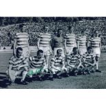 Autographed WILLIE WALLACE 12 x 8 photo - B/W, depicting Celtic players including striker WILLIE