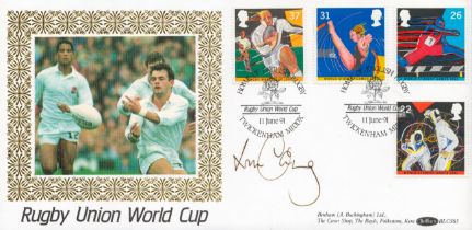 Rugby Will Carling signed Rugby Union World Cup Benham FDC Double PM Home of English Rugby