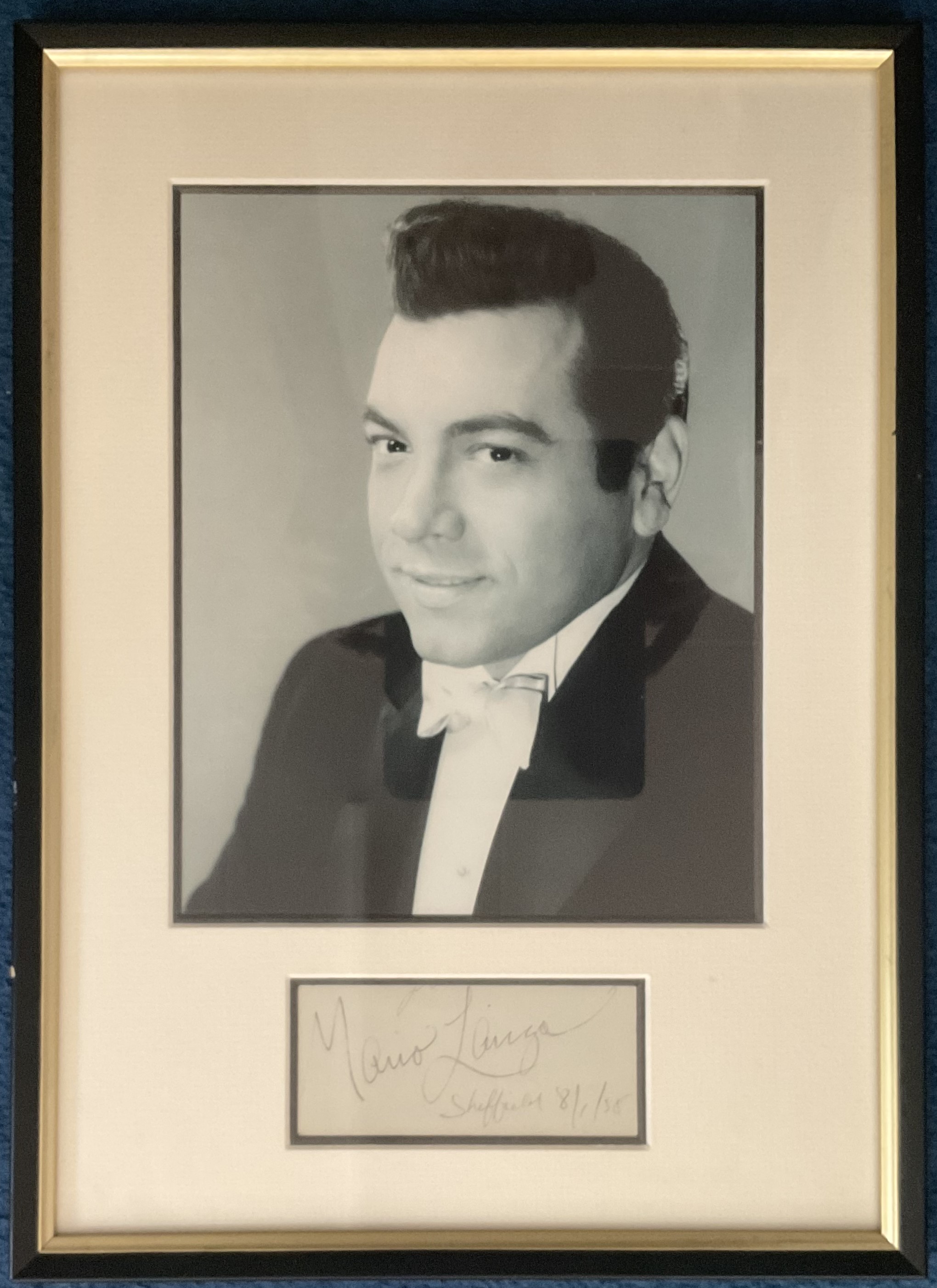 Music Mario Lanza autograph presentation. Large pencil autograph dated 1958 framed and double