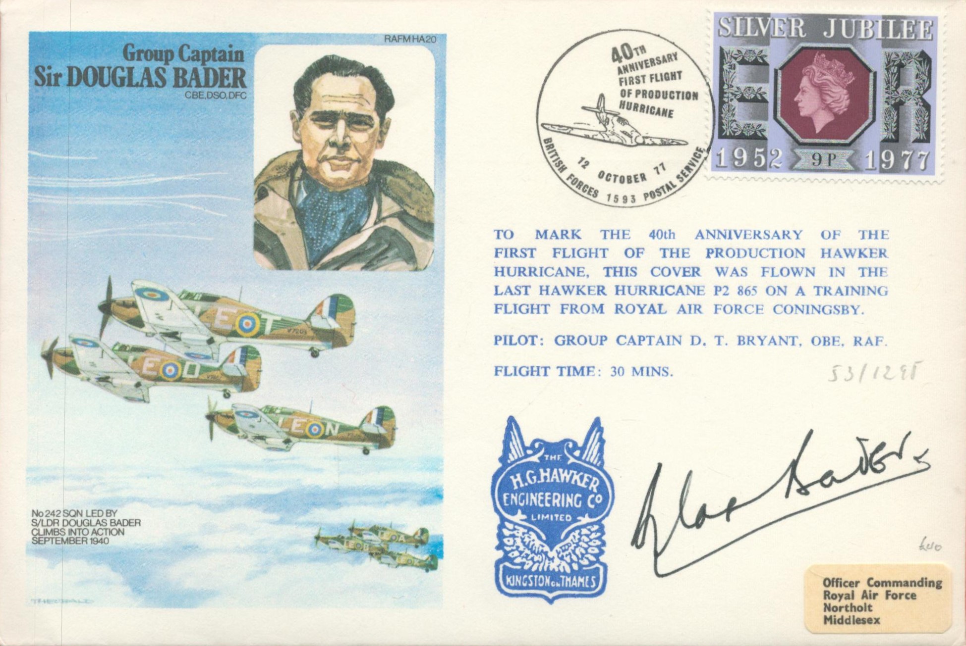 WW2 Douglas Bader DSO DFC signed on his own historic aviators cover with photo and information