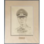 WW2 FM Erwin Rommel signature piece mounted below an L Ortega print of the famous Desert Fox, signed