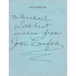 Joan Crawford hand written note on personal stationary 6 x 4 inch, To Michael best wishes. Good