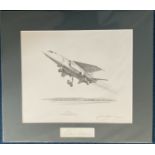 TSR2 Original Nicholas Trudgian pencil drawing signed by him, mounted with the autograph of the