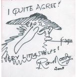 British TV Star Ron Moody Signed Hand drawing of Fagin. Personally Drawn by Moody in 2009.