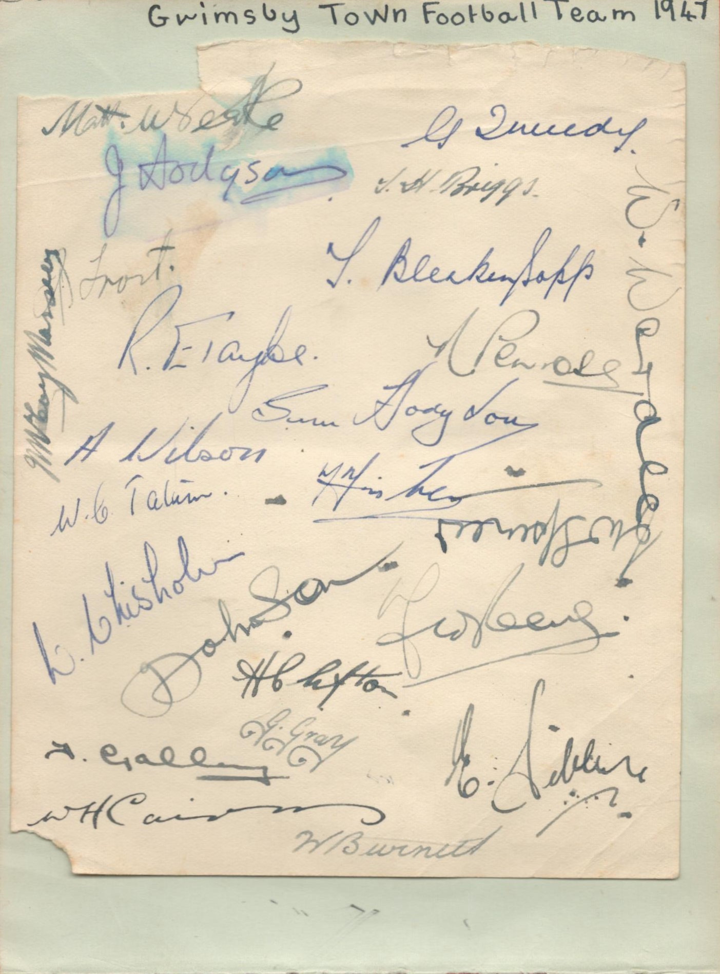 Grimsby Town FC 1947 Team Multi Signed Vintage Autograph Album Page. Some Names Include W