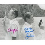 James Bond Christopher Lee and Roger Moore signed 10 x 8 inch b/w gun duel photo from Man with the